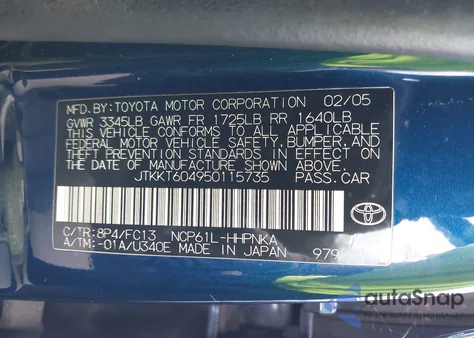 2005 Scion Xa z USA, uszkodzony, nr VIN JTKKT604950115735